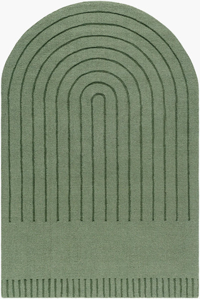 Livabliss Mystique M-5495 Sage green arch-patterned area rug with handcrafted texture and earthy tones for kids' room, living room or bedroom decor.