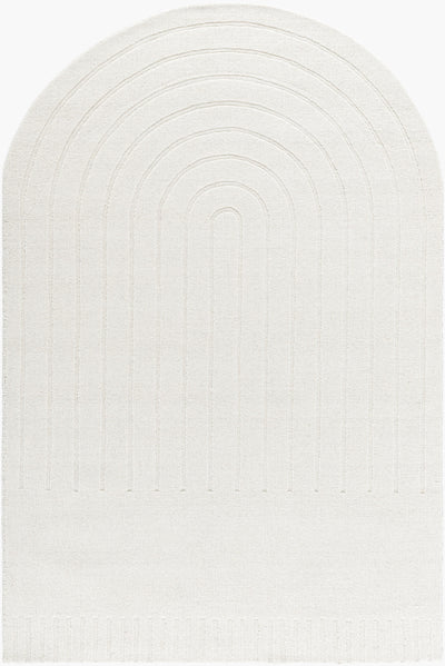 Livabliss Mystique M-5496 Ivory handmade arch wool area rug with concentric curved lines and neutral texture for living rooms or bedrooms.