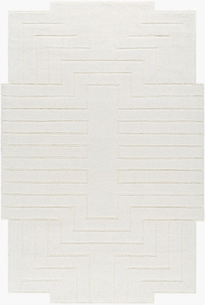 Livabliss Mystique M-5498 Ivory hand-loomed wool area rug featuring a textured geometric pattern with concentric lines and a medium pile for modern spaces.