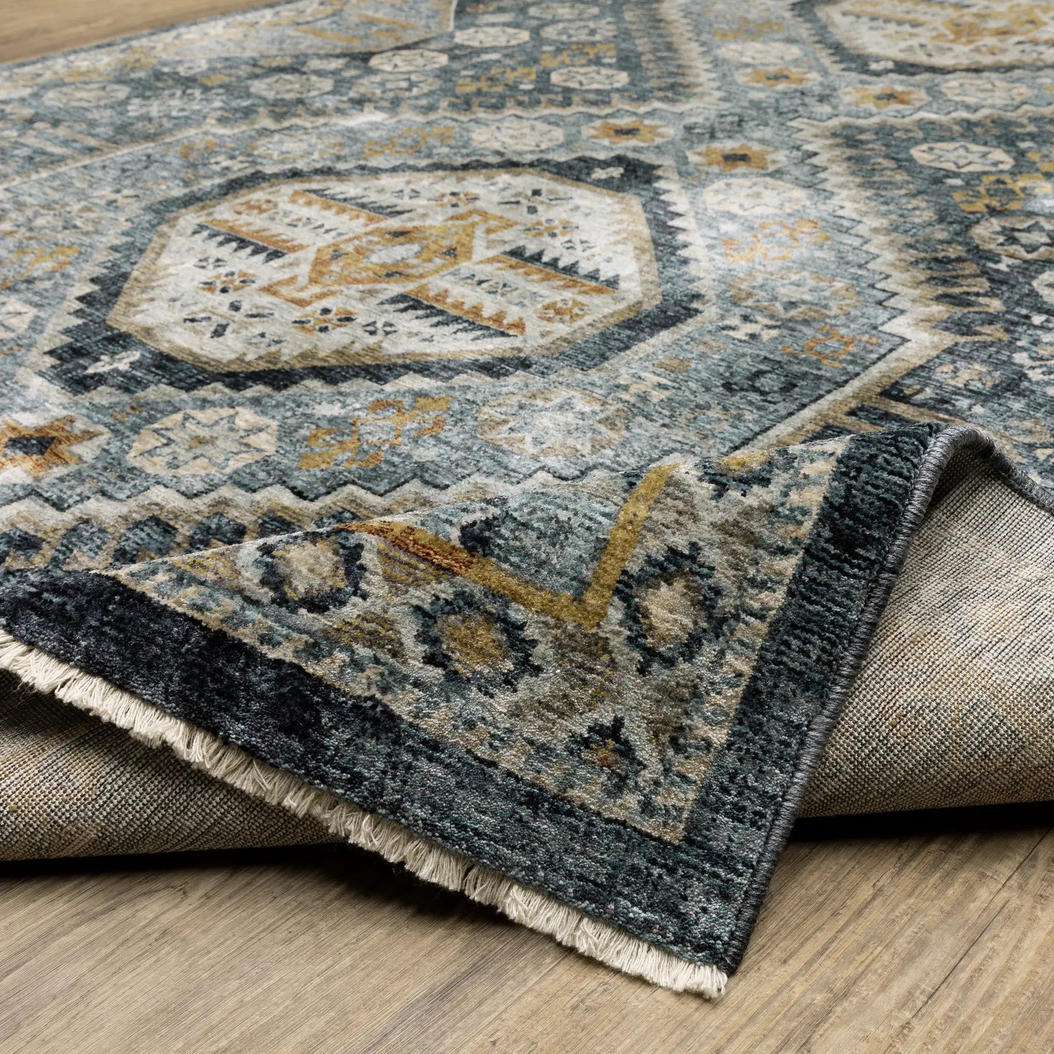 Aberdeen 7150B Blue/ Gold Area Rug by Oriental Weavers