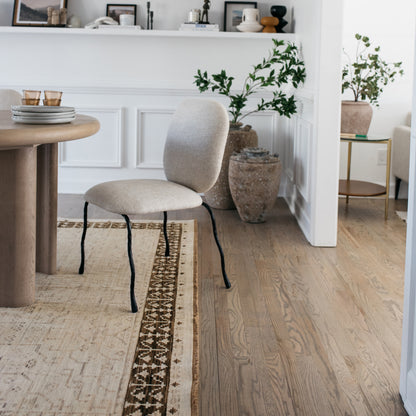 Acacia ACA02 Beige/Brown neutral traditional area rug with layered beige and brown tones, muted accent colors, and cotton fringe.