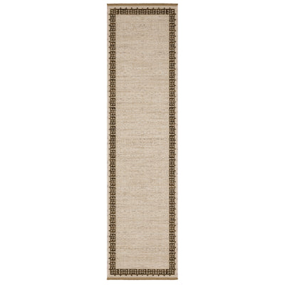Acacia ACA02 Beige/Brown neutral traditional area rug with layered beige and brown tones, muted accent colors, and cotton fringe.