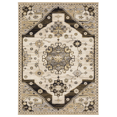 Acacia ACA04 Brown/Grey wool nylon area rug with classic pattern, saturated brown and grey tones, multicolor accents, and cotton fringe.
