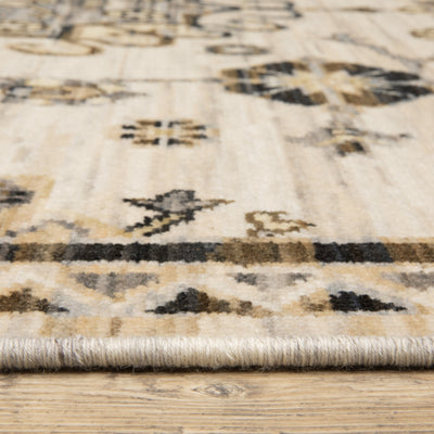 Acacia ACA04 Brown/Grey wool nylon area rug with classic pattern, saturated brown and grey tones, multicolor accents, and cotton fringe.