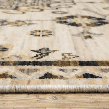 Acacia ACA04 Brown/Grey wool nylon area rug with classic pattern, saturated brown and grey tones, multicolor accents, and cotton fringe.