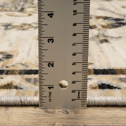 Acacia ACA04 Brown/Grey wool nylon area rug with classic pattern, saturated brown and grey tones, multicolor accents, and cotton fringe.