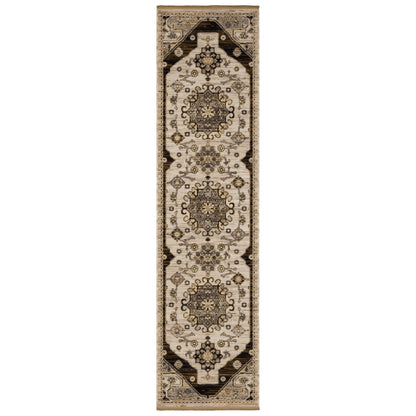 Acacia ACA04 Brown/Grey wool nylon area rug with classic pattern, saturated brown and grey tones, multicolor accents, and cotton fringe.