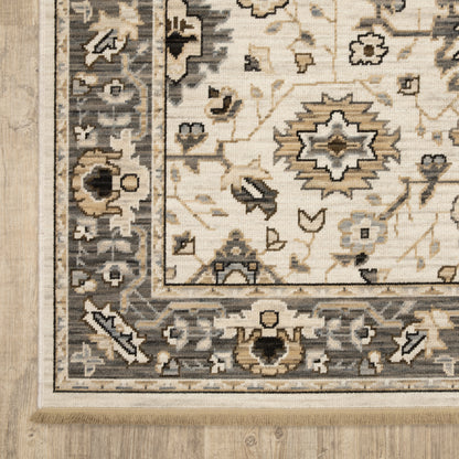 Acacia ACA06 Beige/Grey neutral area rug with traditional pattern, beige and grey tones, wool nylon texture, and cotton fringe.