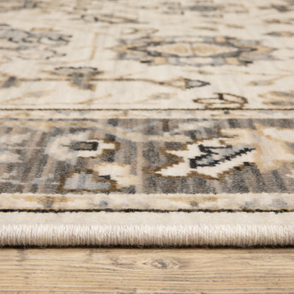 Acacia ACA06 Beige/Grey neutral area rug with traditional pattern, beige and grey tones, wool nylon texture, and cotton fringe.