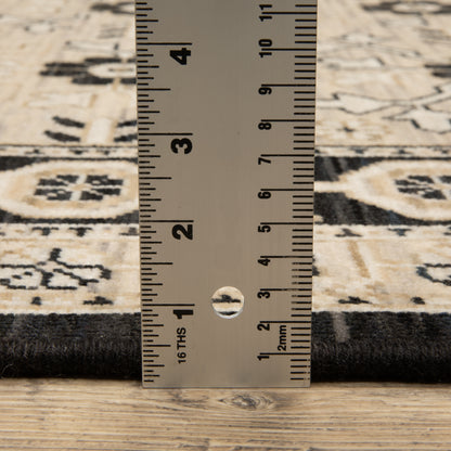 Acacia ACA09 Beige/Black statement area rug with classic pattern, beige and black contrast, earthy accent colors, and cotton fringe.