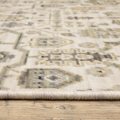Acacia ACA11 Beige/Gold classic area rug with warm beige and gold tones, traditional pattern, wool nylon construction, and cotton fringe.