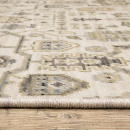 Acacia ACA11 Beige/Gold classic area rug with warm beige and gold tones, traditional pattern, wool nylon construction, and cotton fringe.