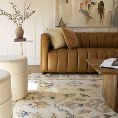 Acacia ACA13 Beige/Tan neutral traditional area rug with warm beige and tan tones, vintage-style pattern, wool nylon blend, and fringe.