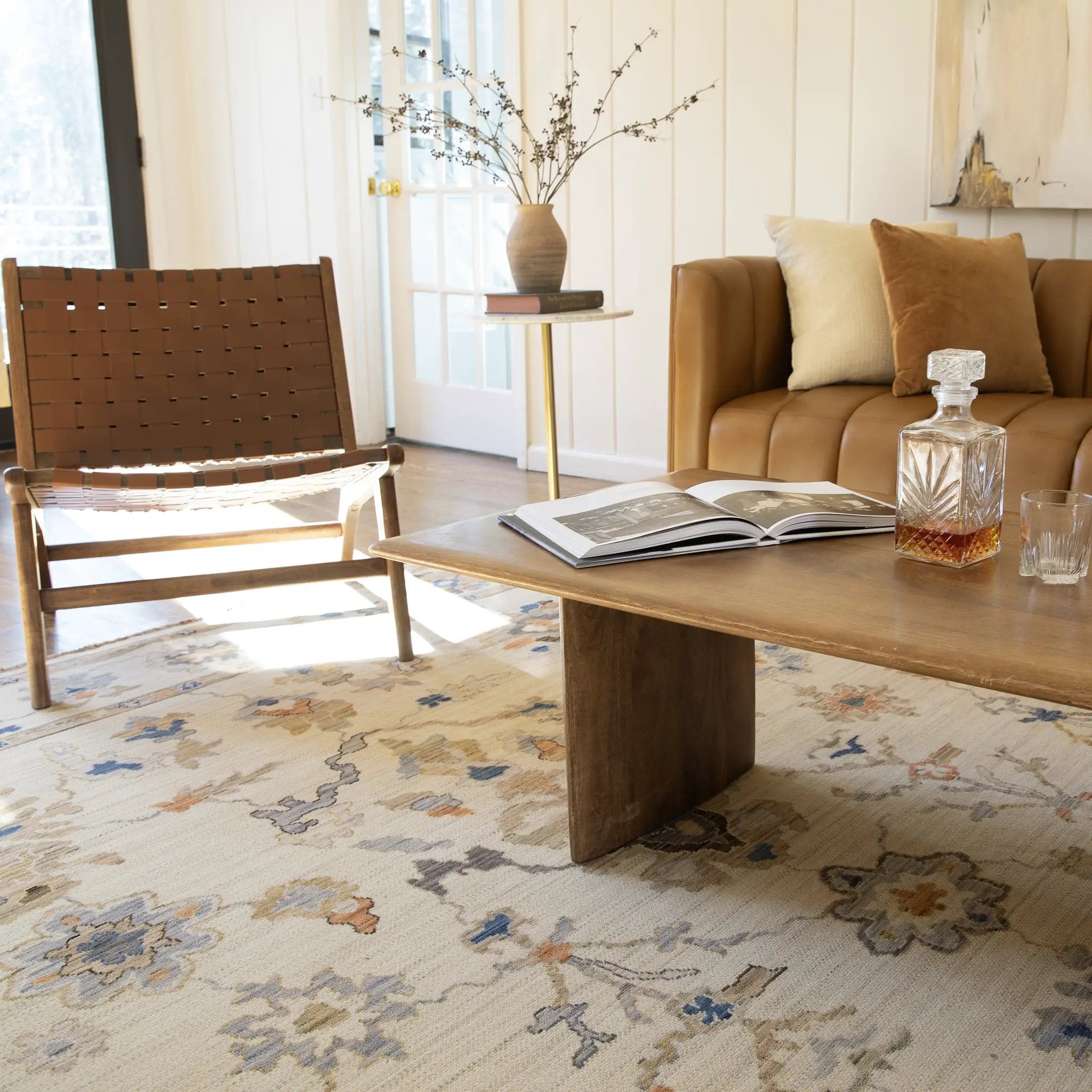 Acacia ACA13 Beige/Tan neutral traditional area rug with warm beige and tan tones, vintage-style pattern, wool nylon blend, and fringe.