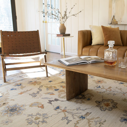 Acacia ACA13 Beige/Tan neutral traditional area rug with warm beige and tan tones, vintage-style pattern, wool nylon blend, and fringe.