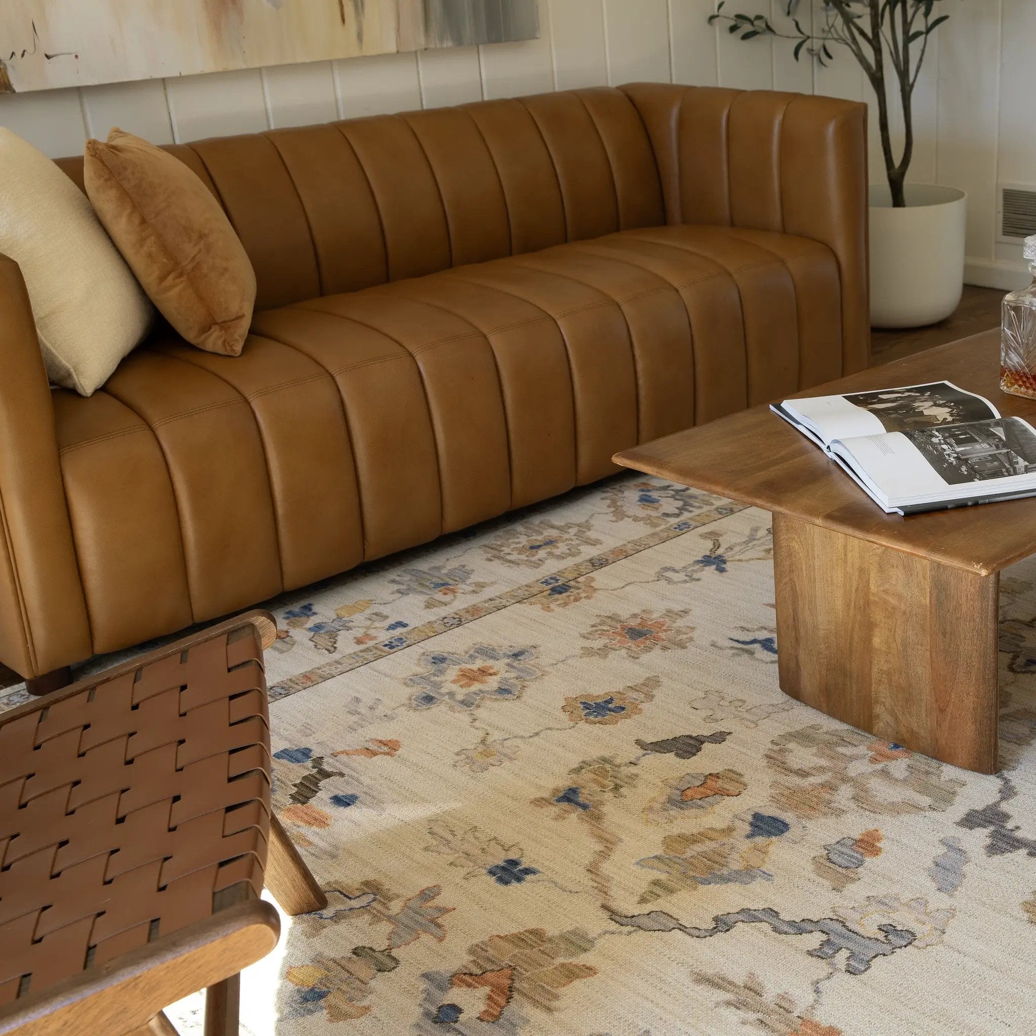 Acacia ACA13 Beige/Tan neutral traditional area rug with warm beige and tan tones, vintage-style pattern, wool nylon blend, and fringe.