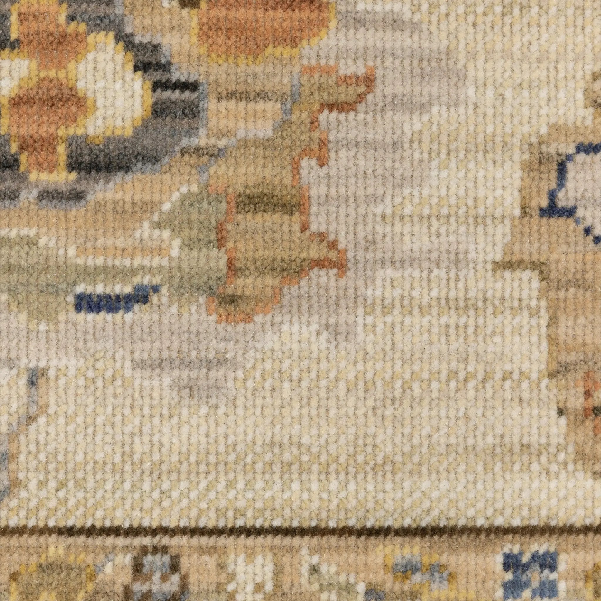 Acacia ACA13 Beige/Tan neutral traditional area rug with warm beige and tan tones, vintage-style pattern, wool nylon blend, and fringe.