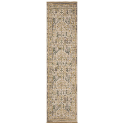 Acacia ACA14 Beige/Green nature-inspired traditional area rug with soft beige and green palette, warm accent colors, and cotton fringe.