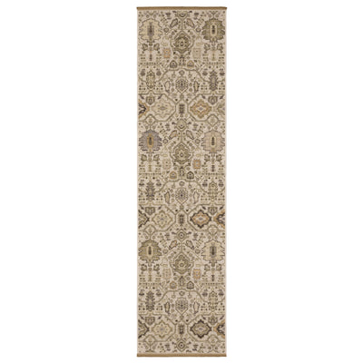 Acacia ACA16 Ivory/Gold elegant traditional area rug with refined ivory and gold palette, subtle accent colors, and cotton fringe.