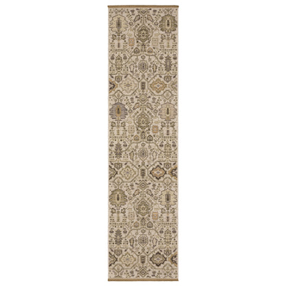 Acacia ACA16 Ivory/Gold elegant traditional area rug with refined ivory and gold palette, subtle accent colors, and cotton fringe.