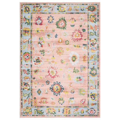 Addison ADD01 Pink/Blue Area Rug, washable pink, blue area rug with printed Oushak-inspired design and low-profile construction.
