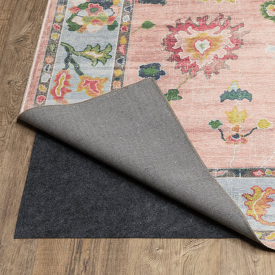 Addison ADD01 Pink/Blue Area Rug, washable pink, blue area rug with printed Oushak-inspired design and low-profile construction.