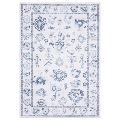 Addison ADD02 Ivory/Blue Area Rug, washable ivory blue area rug with Oushak-inspired printed detailing and low-profile surface.