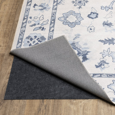 Addison ADD02 Ivory/Blue Area Rug, washable ivory blue area rug with Oushak-inspired printed detailing and low-profile surface.