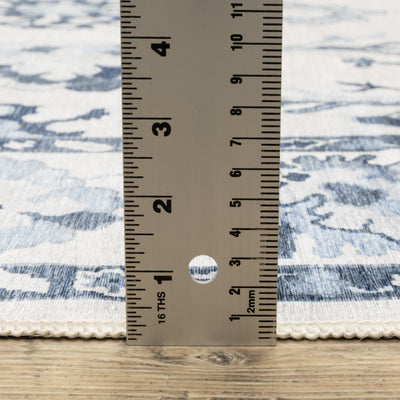 Addison ADD02 Ivory/Blue Area Rug, washable ivory blue area rug with Oushak-inspired printed detailing and low-profile surface.