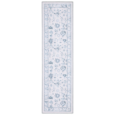 Addison ADD02 Ivory/Blue Area Rug, washable ivory blue area rug with Oushak-inspired printed detailing and low-profile surface.