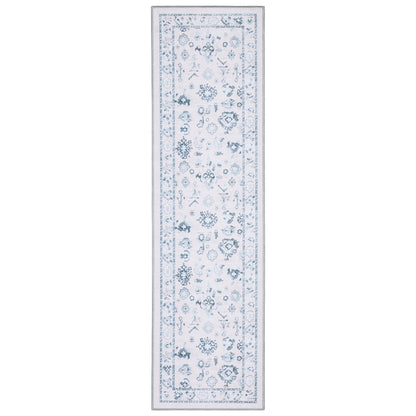Addison ADD02 Ivory/Blue Area Rug, washable ivory blue area rug with Oushak-inspired printed detailing and low-profile surface.