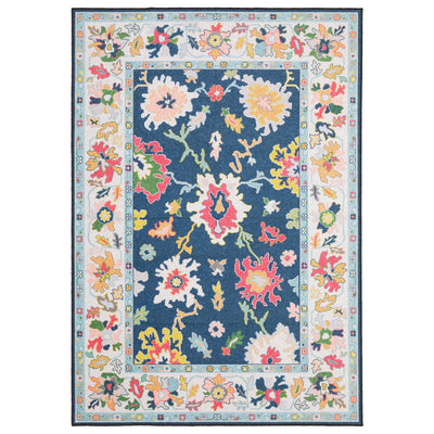 Addison ADD03 Blue/Multi Area Rug, washable Oushak-inspired blue multi area rug with printed pattern and low-profile design.