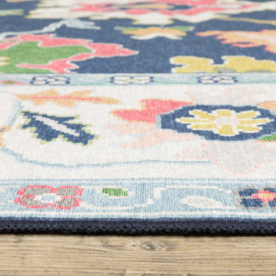 Addison ADD03 Blue/Multi Area Rug, washable Oushak-inspired blue multi area rug with printed pattern and low-profile design.