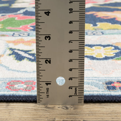 Addison ADD03 Blue/Multi Area Rug, washable Oushak-inspired blue multi area rug with printed pattern and low-profile design.