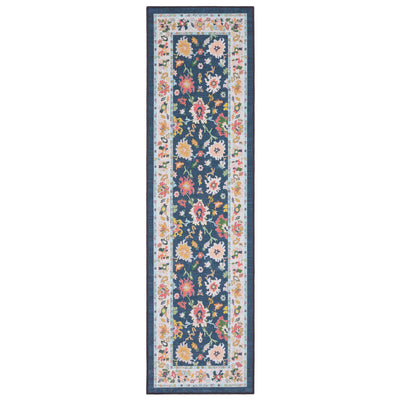 Addison ADD03 Blue/Multi Area Rug, washable Oushak-inspired blue multi area rug with printed pattern and low-profile design.