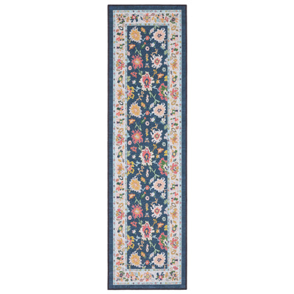 Addison ADD03 Blue/Multi Area Rug, washable Oushak-inspired blue multi area rug with printed pattern and low-profile design.