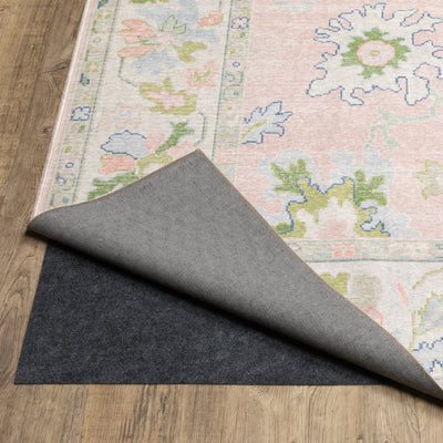 Addison ADD04 Pink/Green Area Rug, washable pink, green Oushak-style area rug with traditional printed pattern and low-profile surface.
