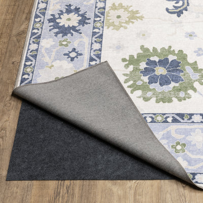 Addison ADD05 White/Blue Area Rug, washable white, blue area rug with Oushak-inspired printed design and non-slip backing.