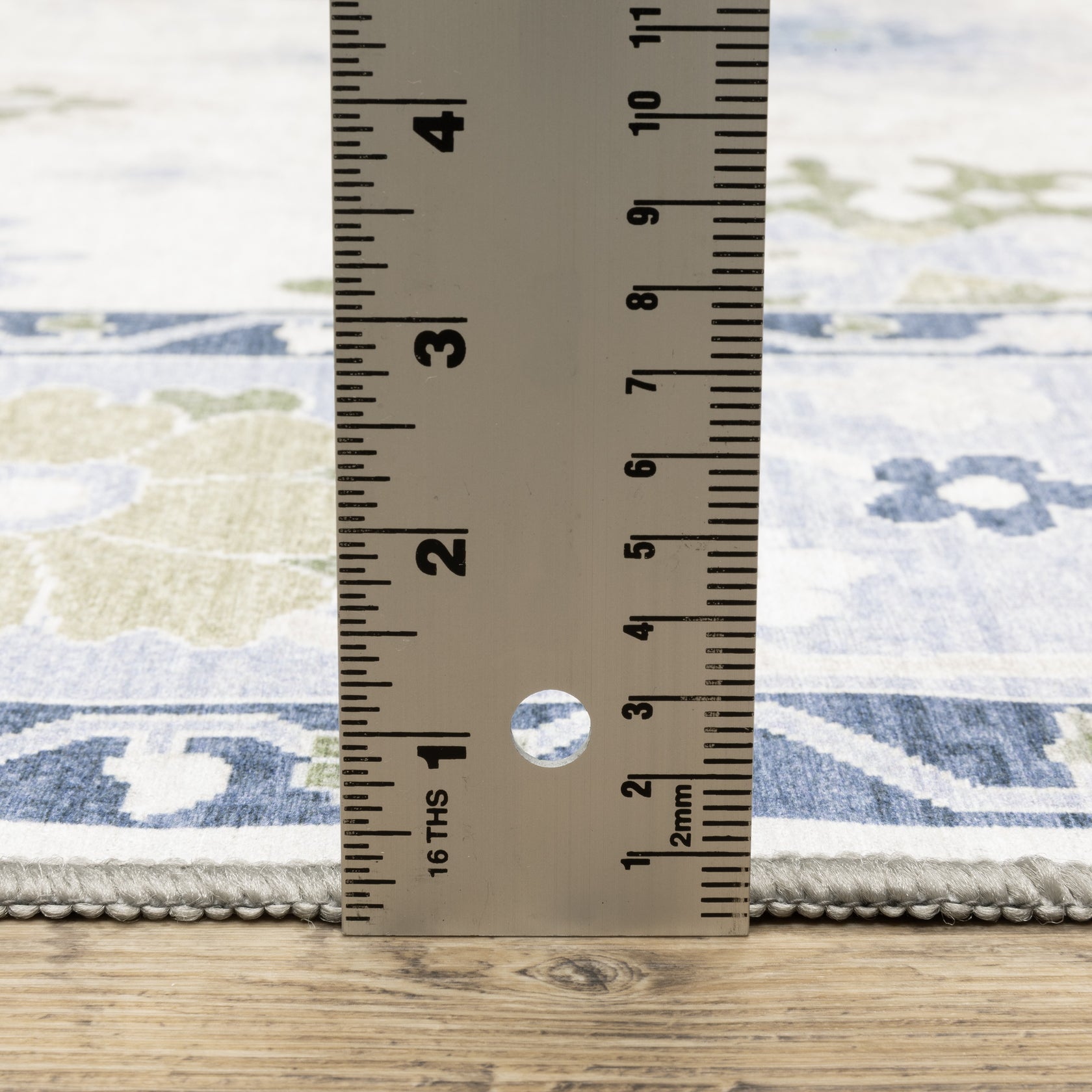 Addison ADD05 White/Blue Area Rug, washable white, blue area rug with Oushak-inspired printed design and non-slip backing.