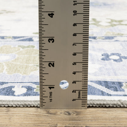 Addison ADD05 White/Blue Area Rug, washable white, blue area rug with Oushak-inspired printed design and non-slip backing.