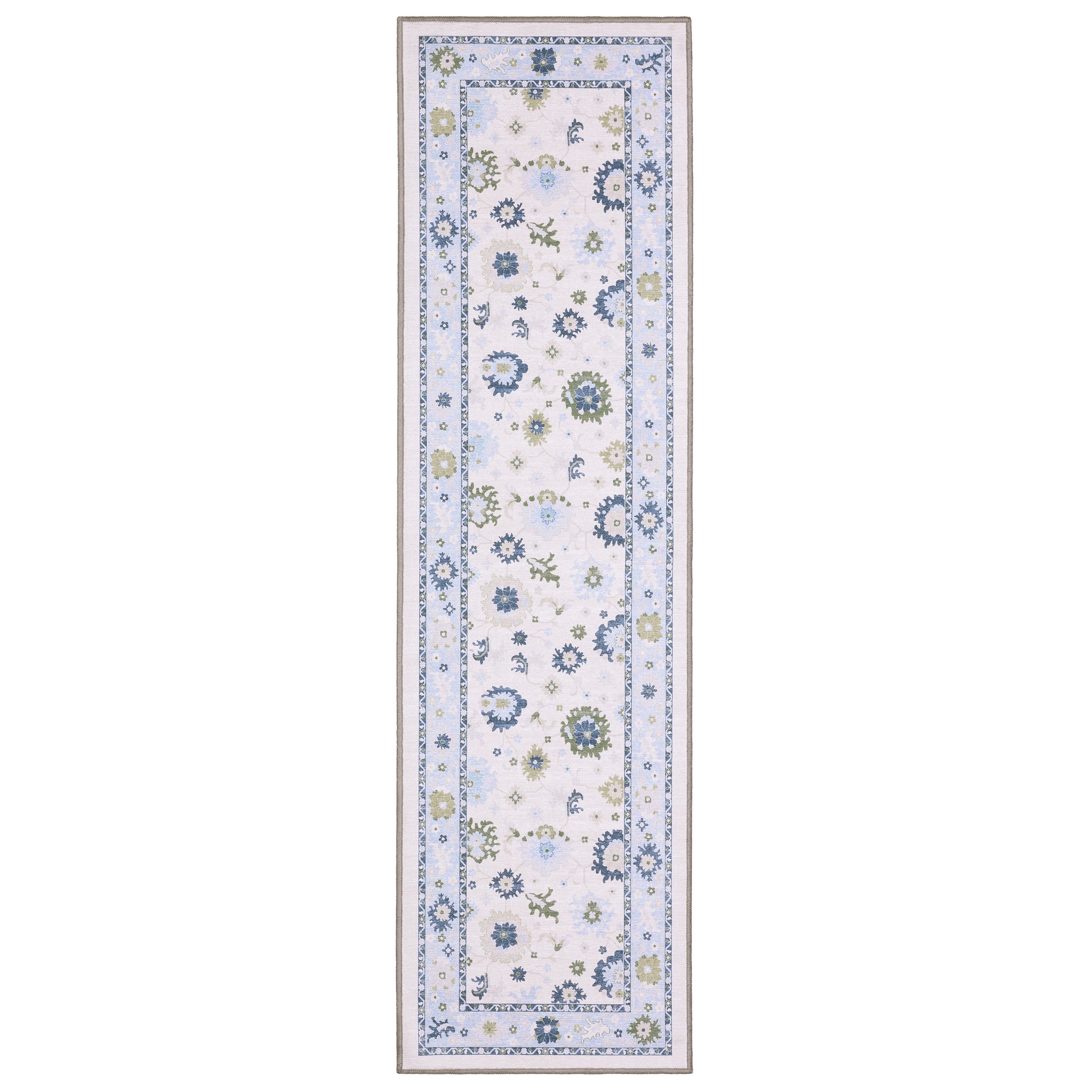 Addison ADD05 White/Blue Area Rug, washable white, blue area rug with Oushak-inspired printed design and non-slip backing.