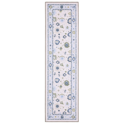 Addison ADD05 White/Blue Area Rug, washable white, blue area rug with Oushak-inspired printed design and non-slip backing.