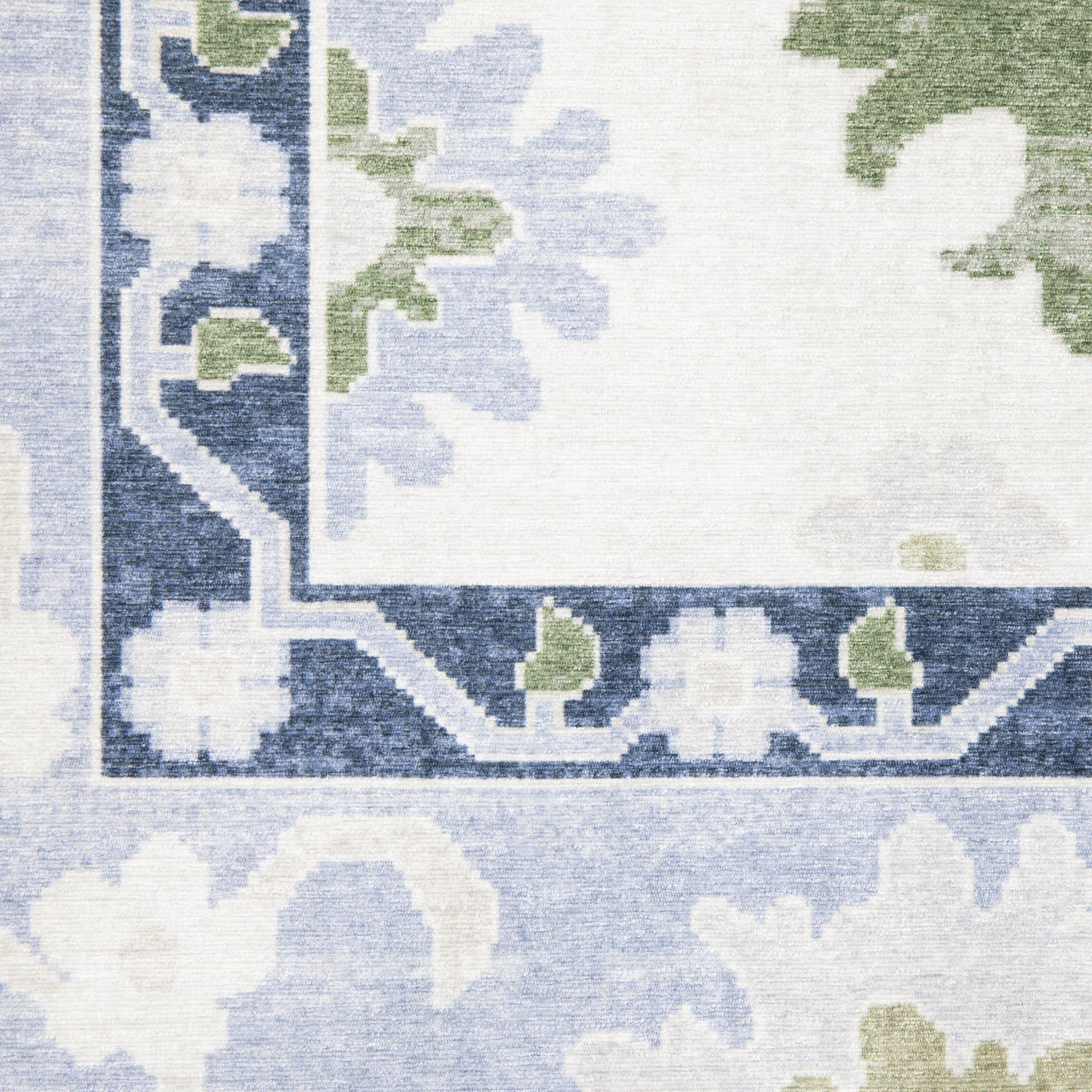 Addison ADD05 White/Blue Area Rug, washable white, blue area rug with Oushak-inspired printed design and non-slip backing.