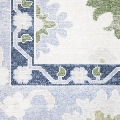 Addison ADD05 White/Blue Area Rug, washable white, blue area rug with Oushak-inspired printed design and non-slip backing.