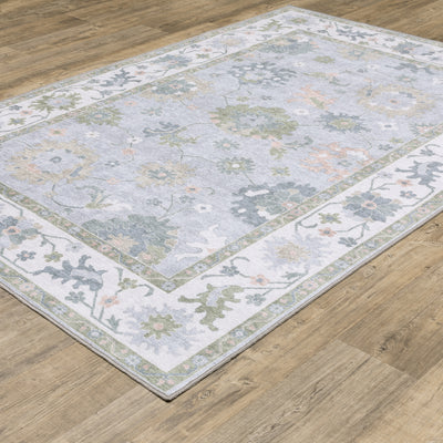 Addison ADD06 Blue/Green Area Rug, washable blue green area rug with classic Oushak-inspired printed pattern and low-profile construction.