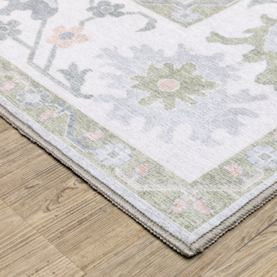 Addison ADD06 Blue/Green Area Rug, washable blue green area rug with classic Oushak-inspired printed pattern and low-profile construction.