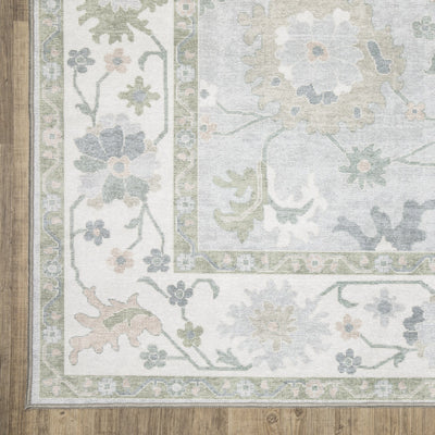 Addison ADD06 Blue/Green Area Rug, washable blue green area rug with classic Oushak-inspired printed pattern and low-profile construction.