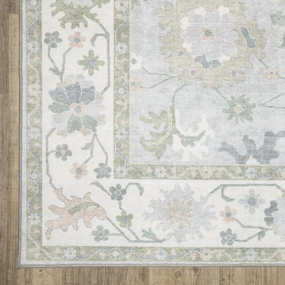 Addison ADD06 Blue/Green Area Rug, washable blue green area rug with classic Oushak-inspired printed pattern and low-profile construction.