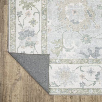 Addison ADD06 Blue/Green Area Rug, washable blue green area rug with classic Oushak-inspired printed pattern and low-profile construction.