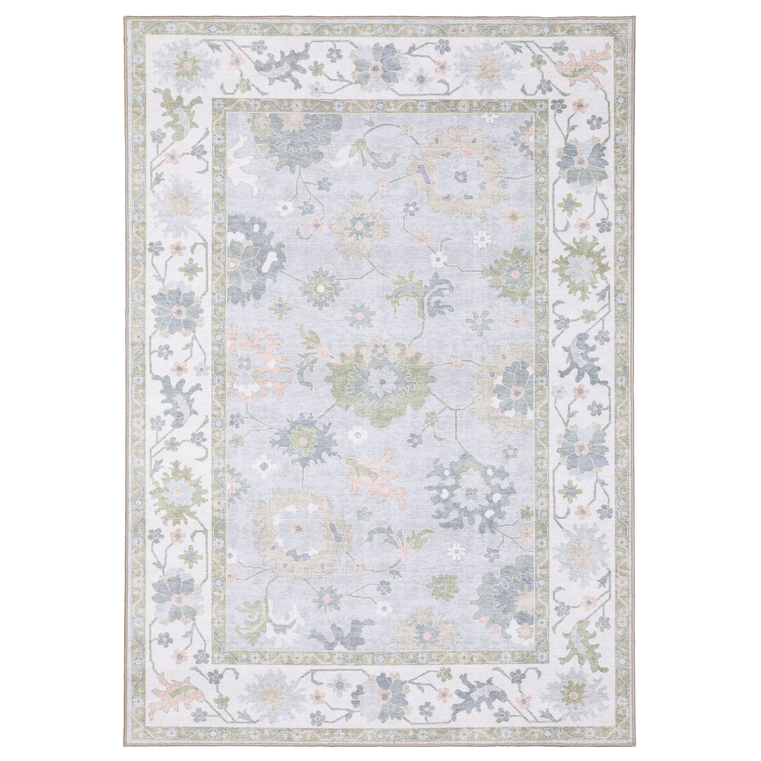Addison ADD06 Blue/Green Area Rug, washable blue green area rug with classic Oushak-inspired printed pattern and low-profile construction.